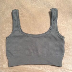 Grayish Blue Ribbed Sports Bra